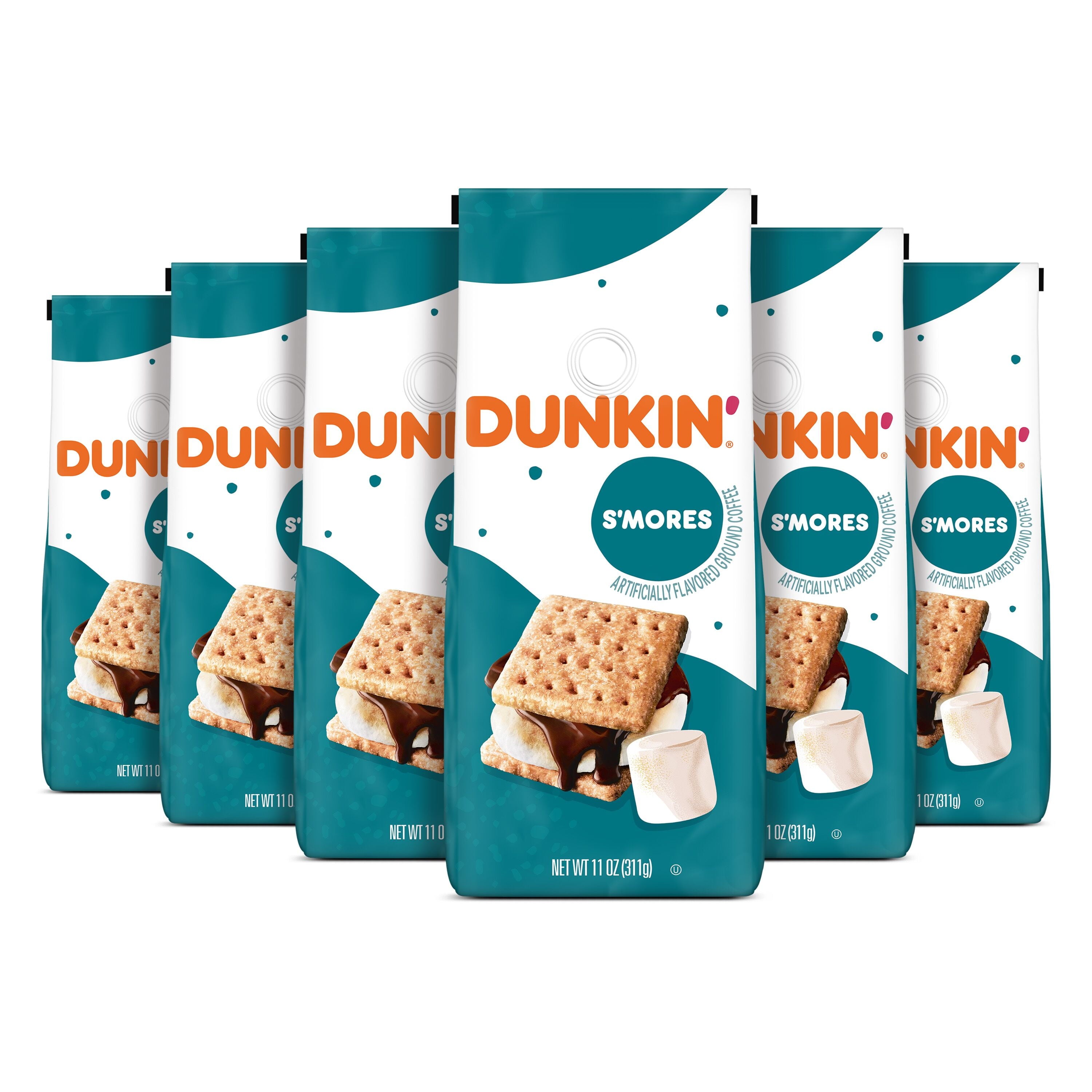 (6 Pack) Dunkin’ S’Mores Artificially Flavored Ground Coffee, 11 Oz Bag