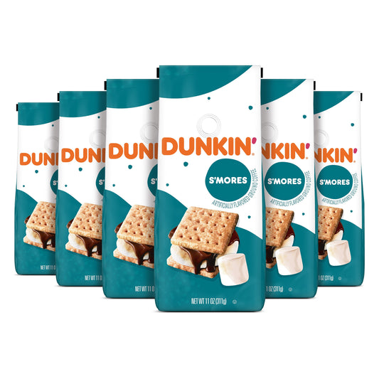 (6 Pack) Dunkin’ S’Mores Artificially Flavored Ground Coffee, 11 Oz Bag