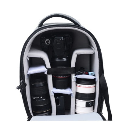 Custom waterproof camera laptop backpack with padded compartments and adjustable shoulder straps