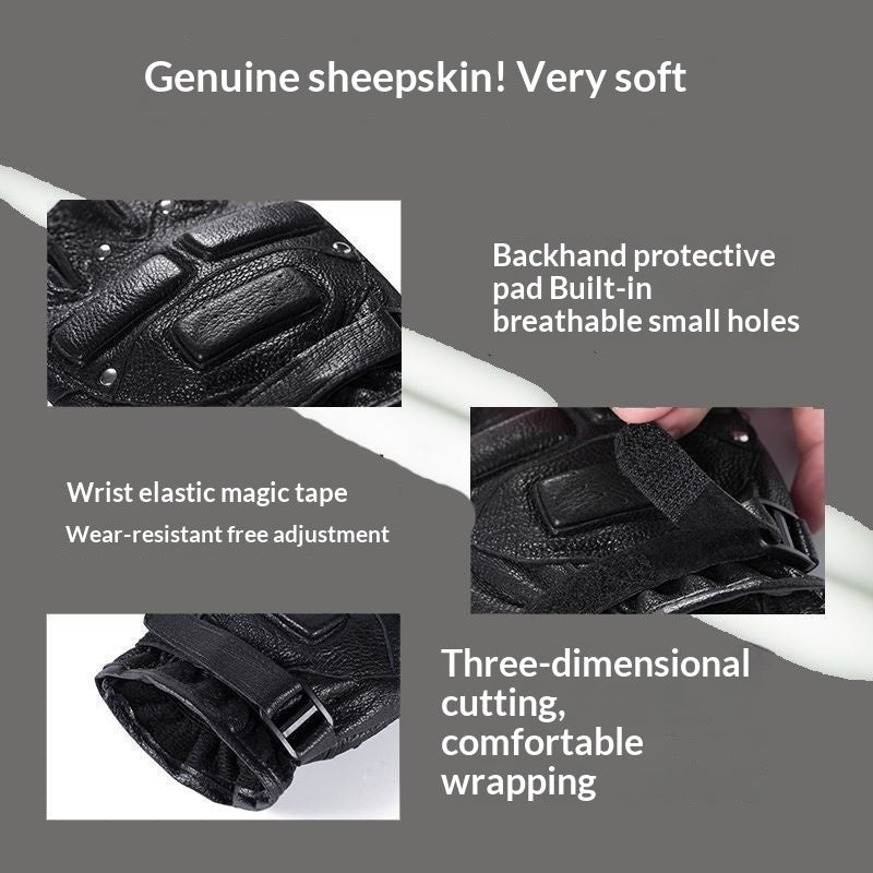 Outdoor training tactics genuine leather gloves in black with reinforced palms and wrist closures