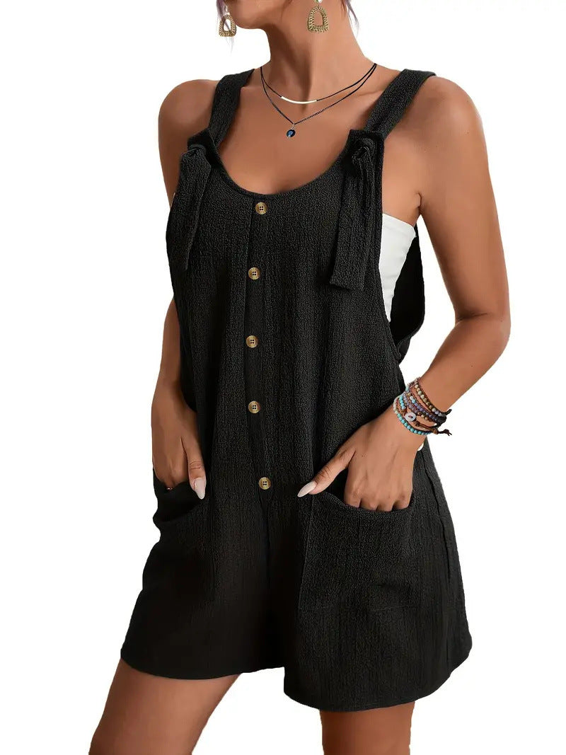 Casual and stylish strap shorts jumpsuit in a relaxed design with adjustable shoulder straps