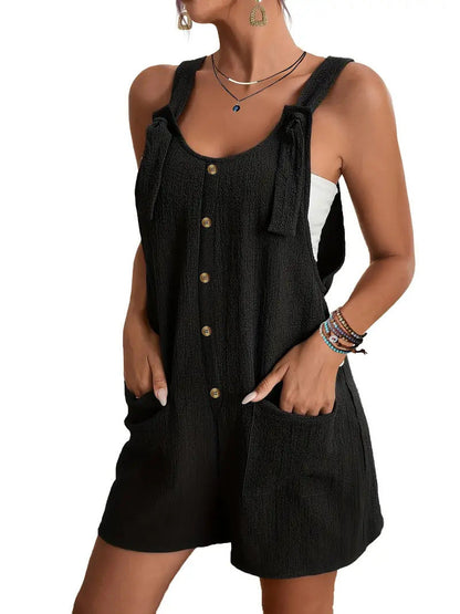 Casual and stylish strap shorts jumpsuit in a relaxed design with adjustable shoulder straps