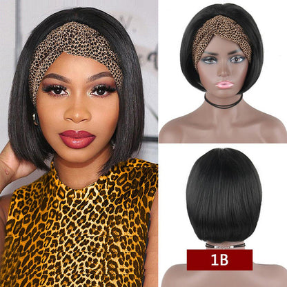 Straight bob headband wig made with human hair, showing a sleek, natural-looking style