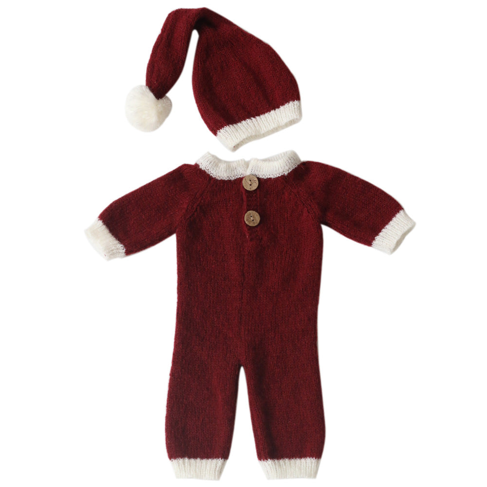Newborn Christmas mohair hat and jumpsuit suit in soft festive styling