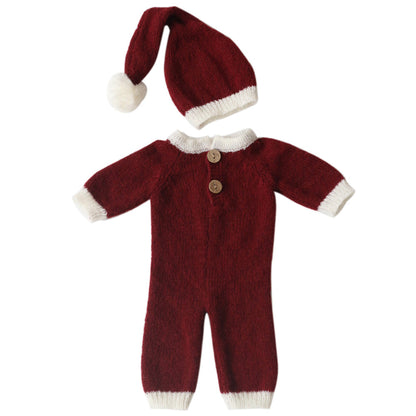 Newborn Christmas mohair hat and jumpsuit suit in soft festive styling