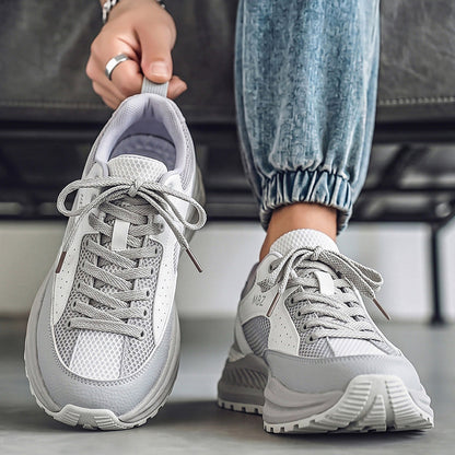 Men's breathable mesh low-top sneakers with soft thick sole, four-season height-increasing dad shoes