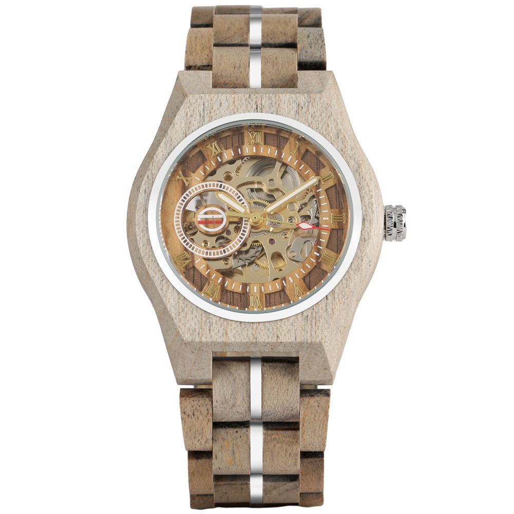 Openwork Roman dial automatic mechanical men's watch with visible skeleton movement and classic round case