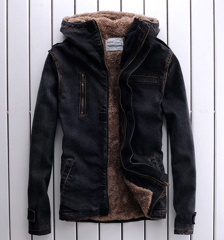 Warm denim jacket with classic blue denim texture and button-front design