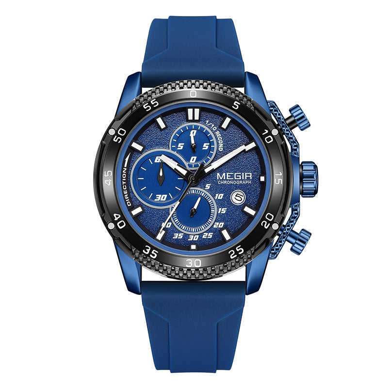 Multifunctional three-eye chronograph watch with silicone strap by My Store