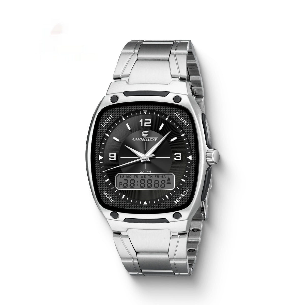 Men's alloy quartz watch with a steel bracelet