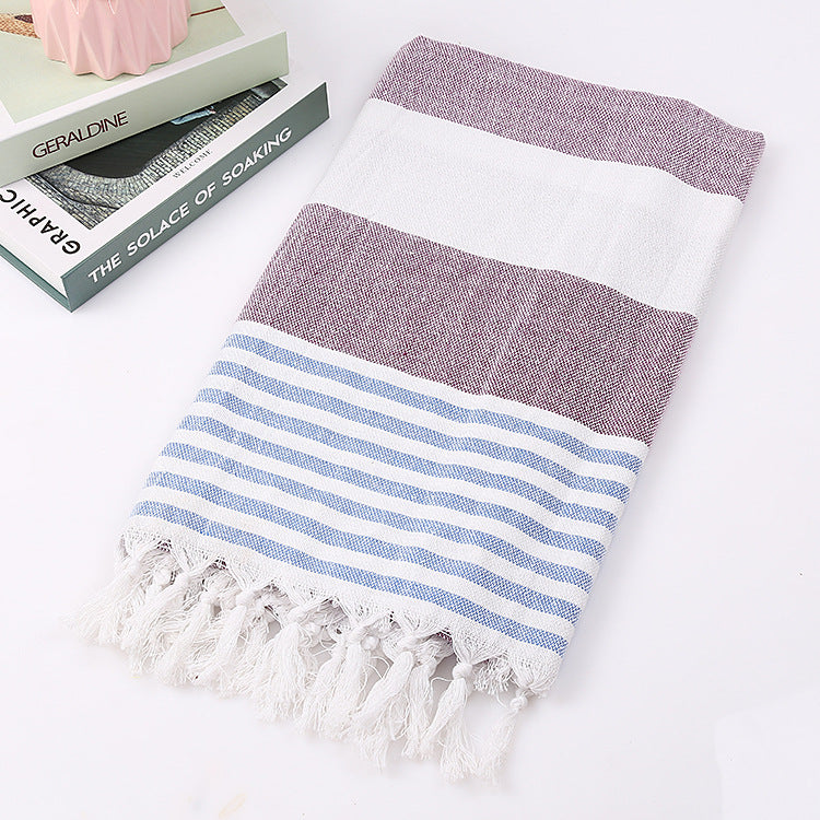 Cotton striped beach towel, 100x180cm, featuring a classic striped design