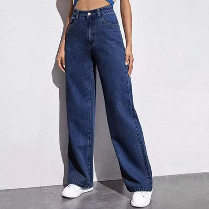 Draped floor-length black straight-leg jeans by My Store, showing a long relaxed silhouette and straight legs