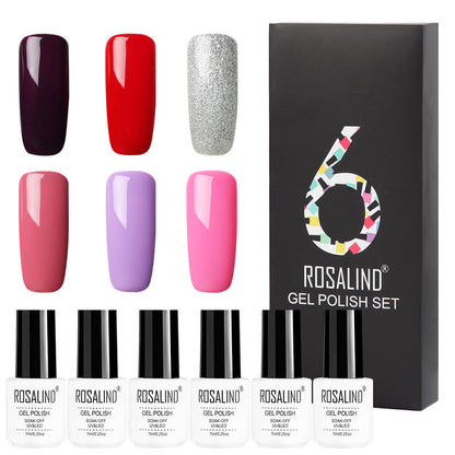 Six-color solid color gel polish set in a gift box for manicure styling