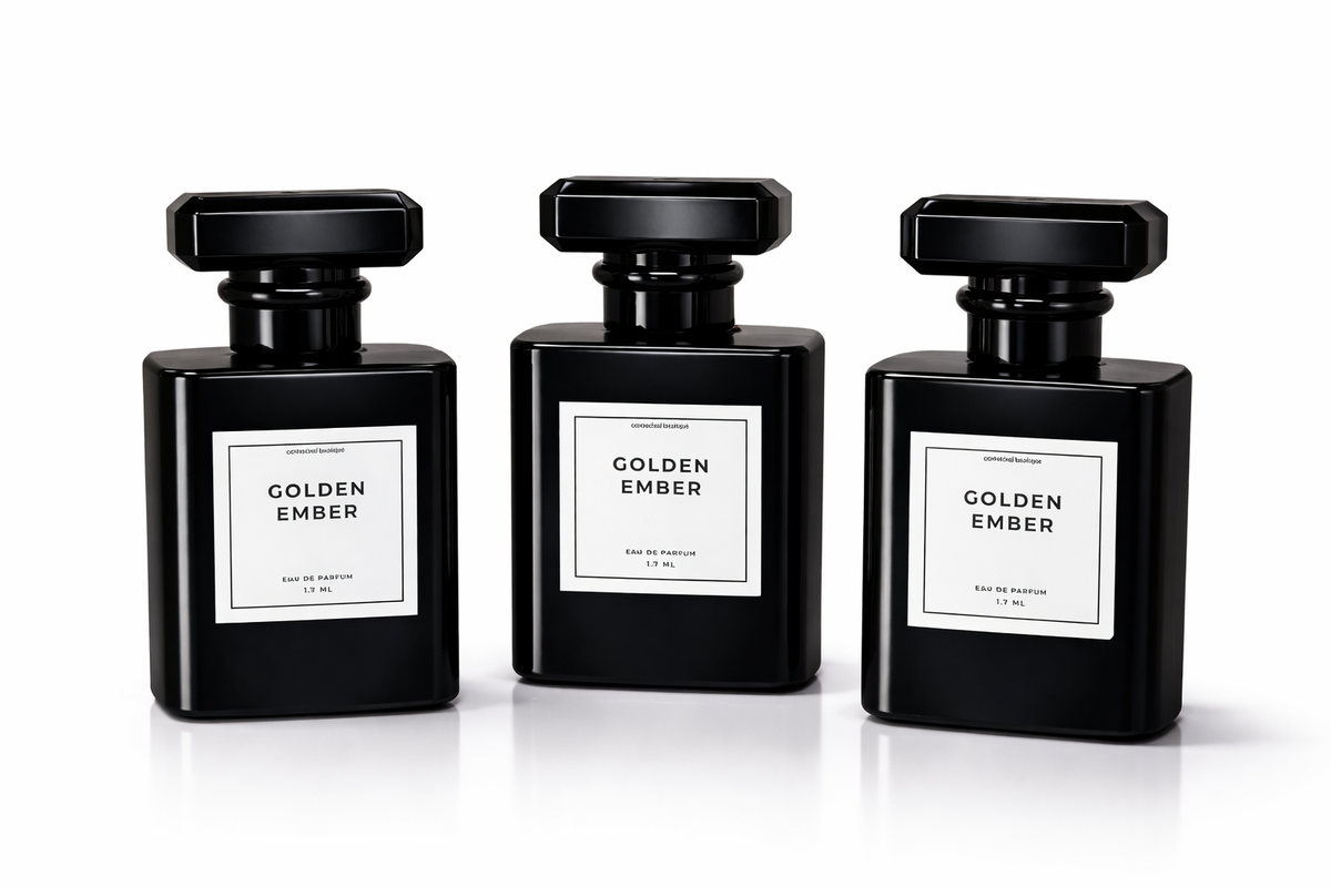 Golden Ember Eau de Parfum bottle with amber, vanilla, and brown sugar notes from Connected Boutique.