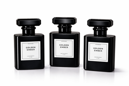 Golden Ember Eau de Parfum bottle with amber, vanilla, and brown sugar notes from Connected Boutique.
