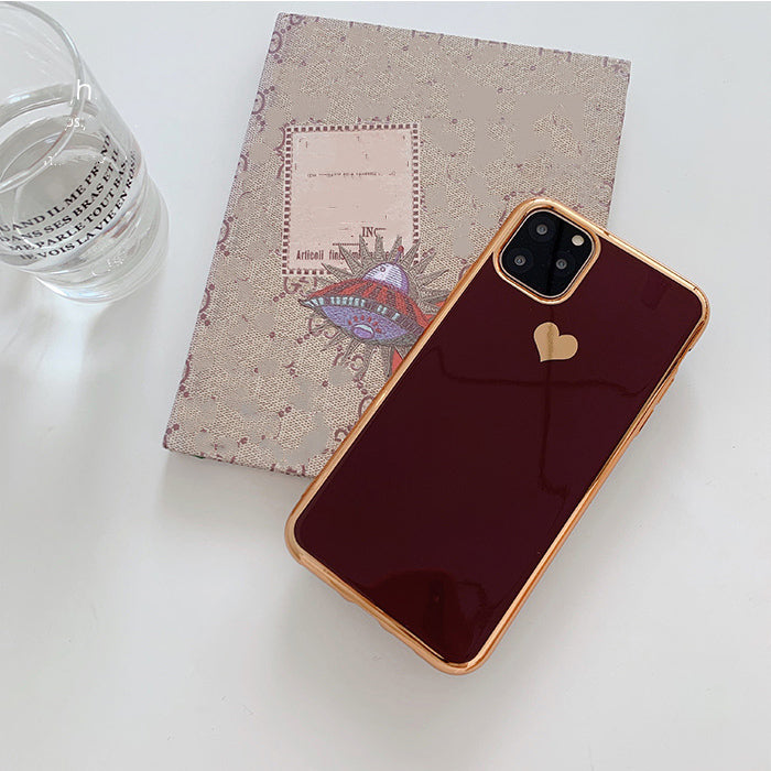 Luxury plating love phone case with glossy finish and heart detail in a sleek protective design