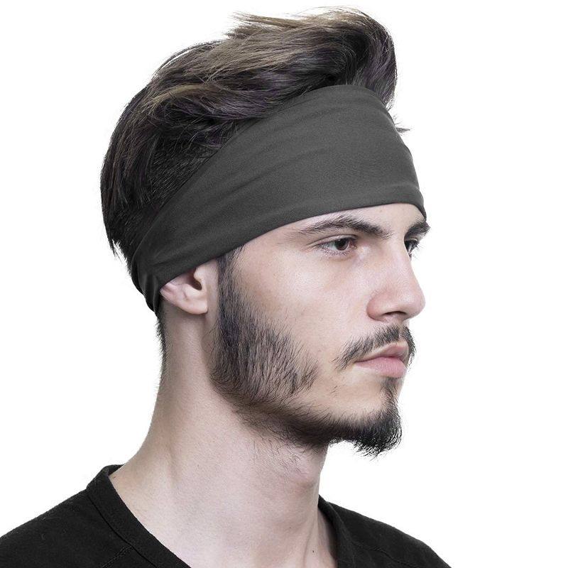 Sports stretch solid color striped running headband in black and white-striped design