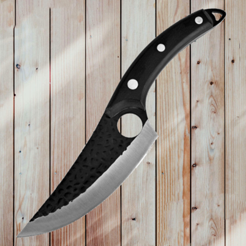 Small scimitar butcher knife for meat cutting, boning, skinning, and slaughtering pigs