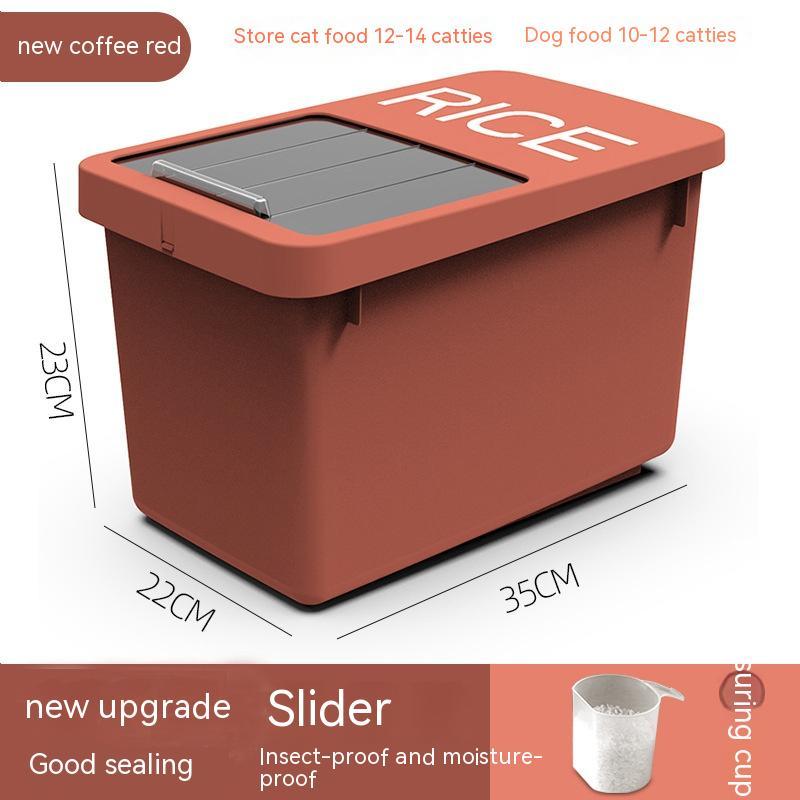 Dust-proof sealed pet supplies storage box with secure lid and compact rectangular design