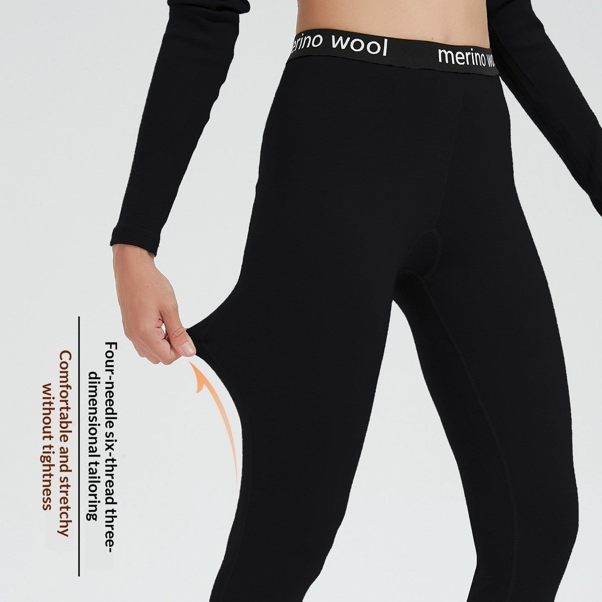 Women's merino wool base-layer pants, outdoor quick-dry tights in a close-fitting design
