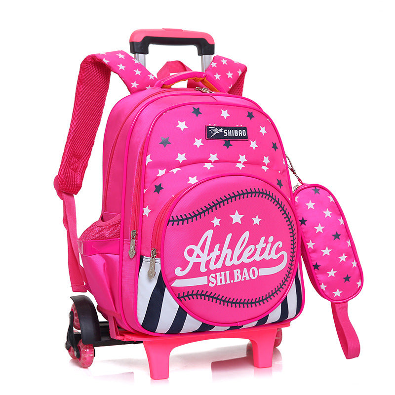 Waterproof children's three-wheeled trolley school bag in a durable rolling design