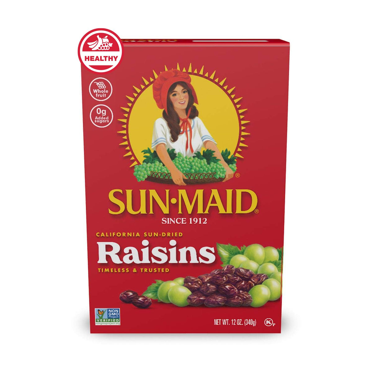 Sun-Maid dried fruit bundle featuring California sun-dried raisins and mixed berries in resealable bags.