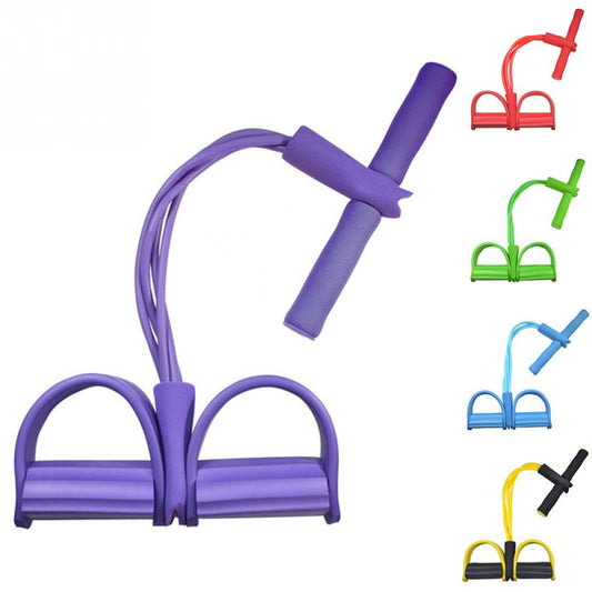 Natural latex foot pedal elastic pull rope with handles for bodybuilding and fitness exercises