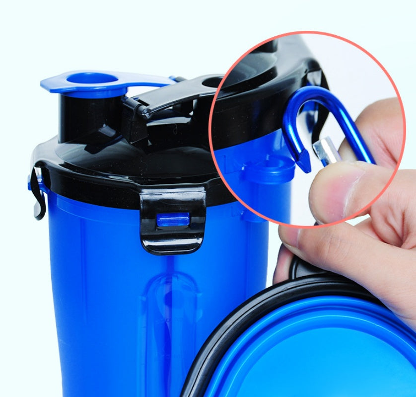 Portable 2-in-1 pet water bottle dispenser with silicone bowl for dogs and cats