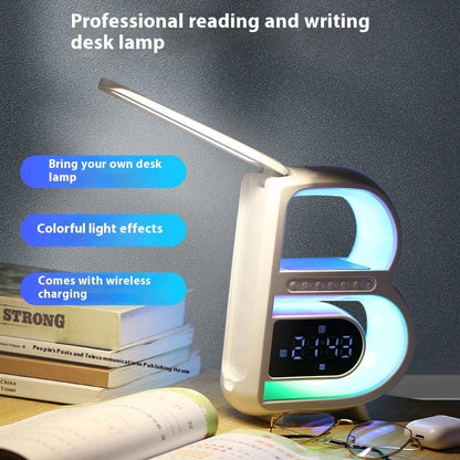 New B-Shaped Blutooth Speaker Multifunctional Smart Music Rhythm Lighting Phone Wireless Charger TF Card AUX Input Standard Mode