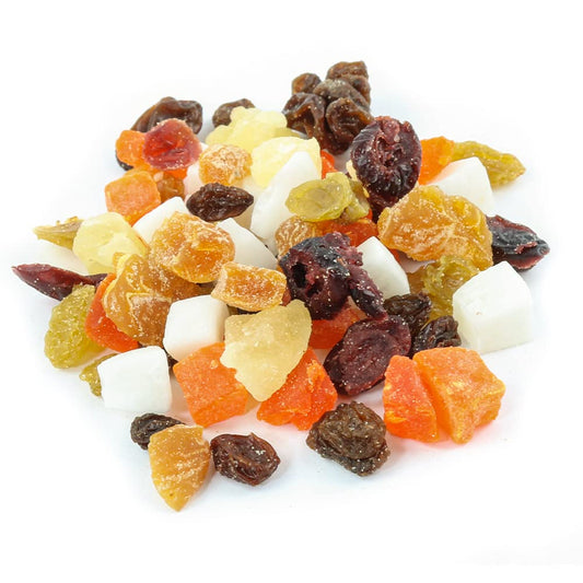 Oregon Farm Fresh Snacks dried fruit mix with cranberries, coconut, and mango in a 24 oz package.