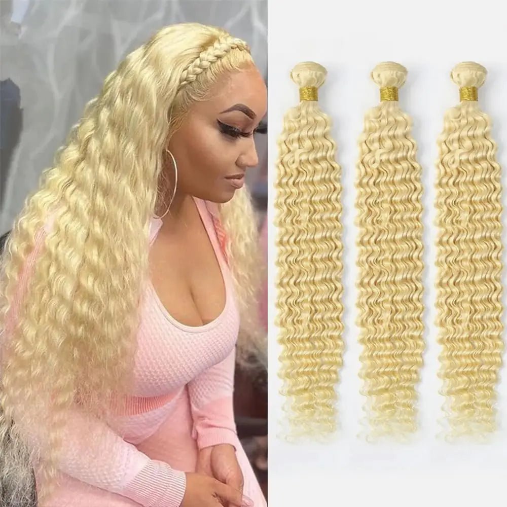 613 Human Hair Bundles Blonde Deep Wave Human Hair Bundles 10 12 14 inch Brazilian Virgin Remy Hair Extensions Double Weft Blonde Human Hair Bundles 613 Deep Wave Human Hair 3 Bundles - BACKUPMYFILESNOW