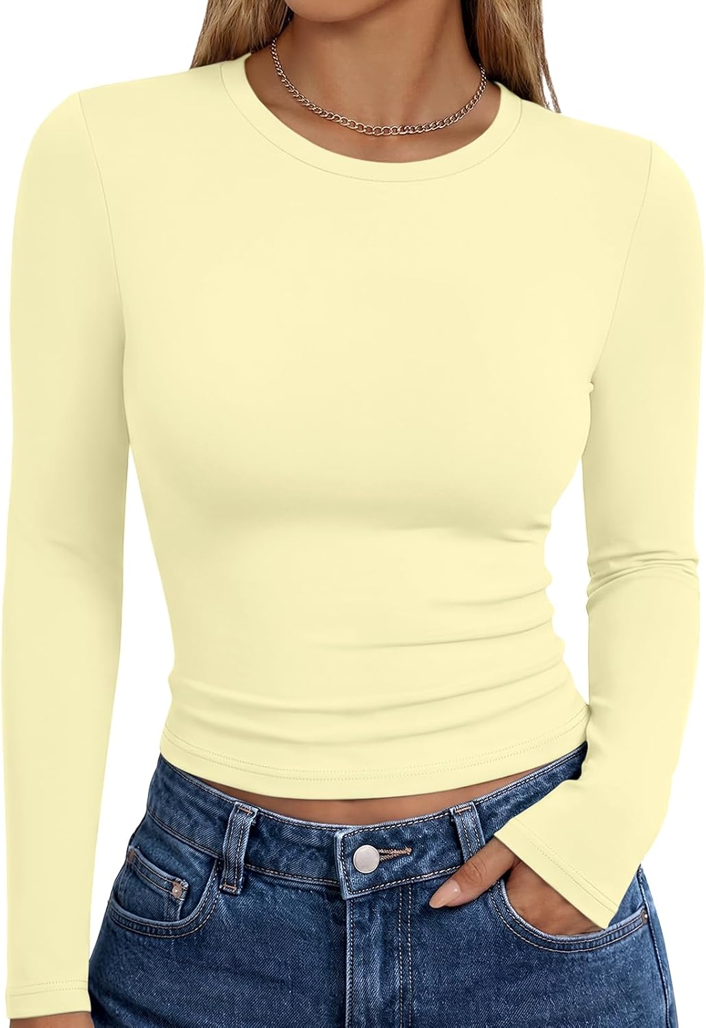 Trendy Queen women's long sleeve T-shirt featuring fall fashion Y2K style in a basic, trendy design for women.