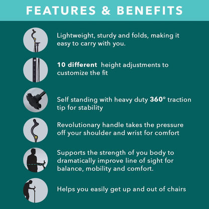 Collapsible posture walking cane, adjustable black cane with ergonomic handle and compact folding design