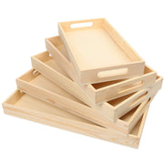 LotFancy Wooden Nested Serving Trays Set of 5 Unfinished Natural Wood Trays with Handles for Craft and Decor Food Organizer for Breakfast Lunch Dinner