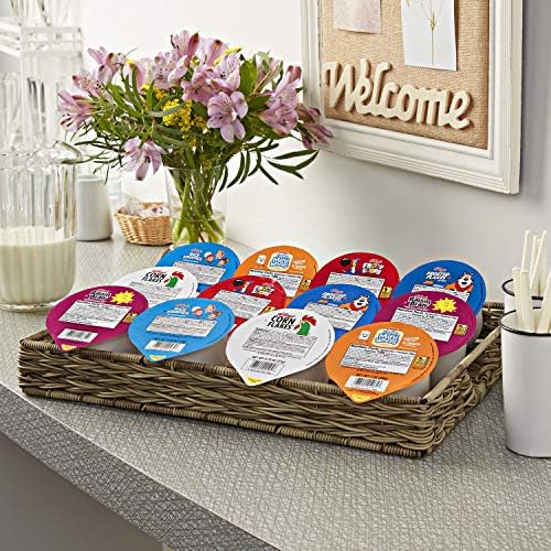Kellogg's breakfast cereal cups variety pack with 96 single-serving 1.13oz cups of assorted cereals in colorful packaging