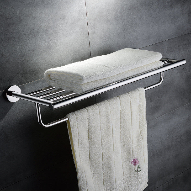 304 stainless steel bathroom towel rack set with wall-mounted hardware and hanging pendant, silver finish