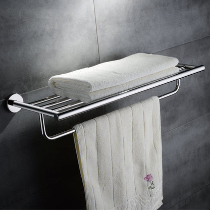 304 stainless steel bathroom towel rack set with wall-mounted hardware and hanging pendant, silver finish