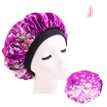 Beauty print satin silk bonnet sleep night cap with colorful pattern and elastic edge for hair protection