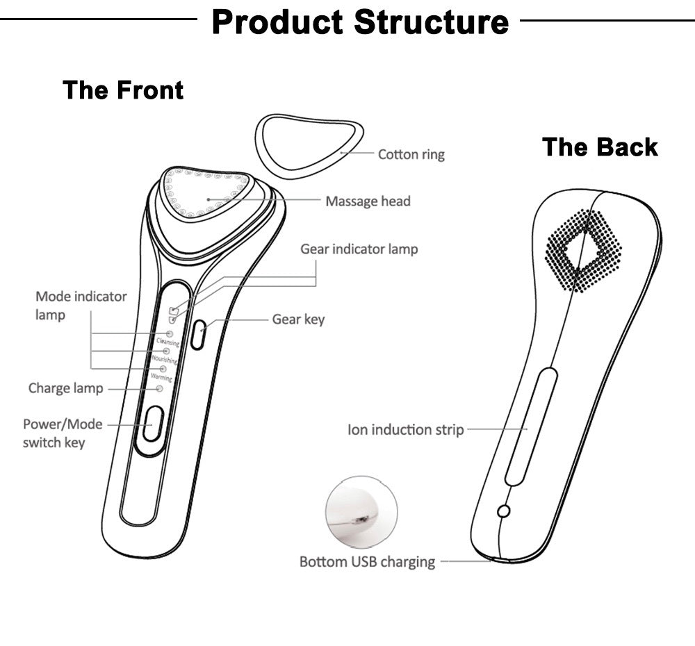 Electric ultrasonic facial beauty device with handheld skincare tool and sleek modern design