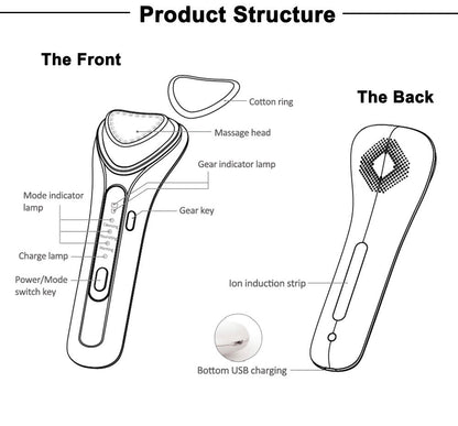 Electric ultrasonic facial beauty device with handheld skincare tool and sleek modern design