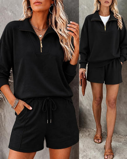 CHICME women’s sweatsuit set with matching hoodie and shorts, comfortable casual loungewear for women.