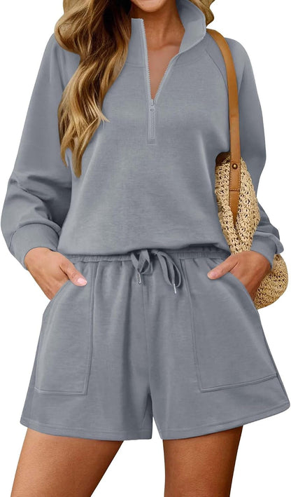 KISSMODA women’s lounge set with matching sweatshirt and shorts in a comfortable, casual style for relaxed wear.