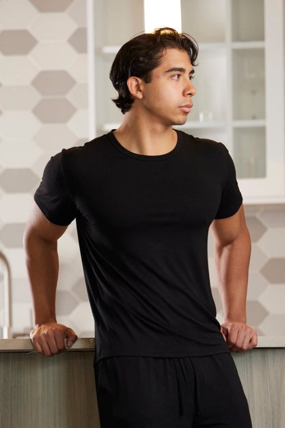 Men's soft bamboo lounge short sleeve T-shirt by Spun Bamboo, showing a comfortable, relaxed-fit men's casual shirt.