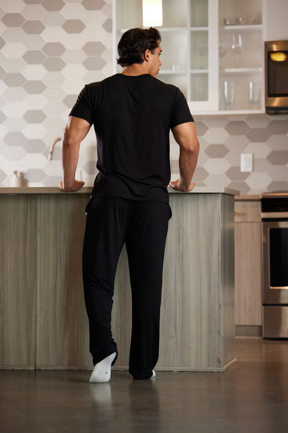 Men's Spun Bamboo soft lounge pajama set with short sleeve top and pants, comfortable and breathable bamboo fabric.