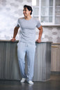 Men's soft bamboo lounge pajama set with short sleeve top and pants, made by Spun Bamboo, showcasing comfortable, breathable fabric.