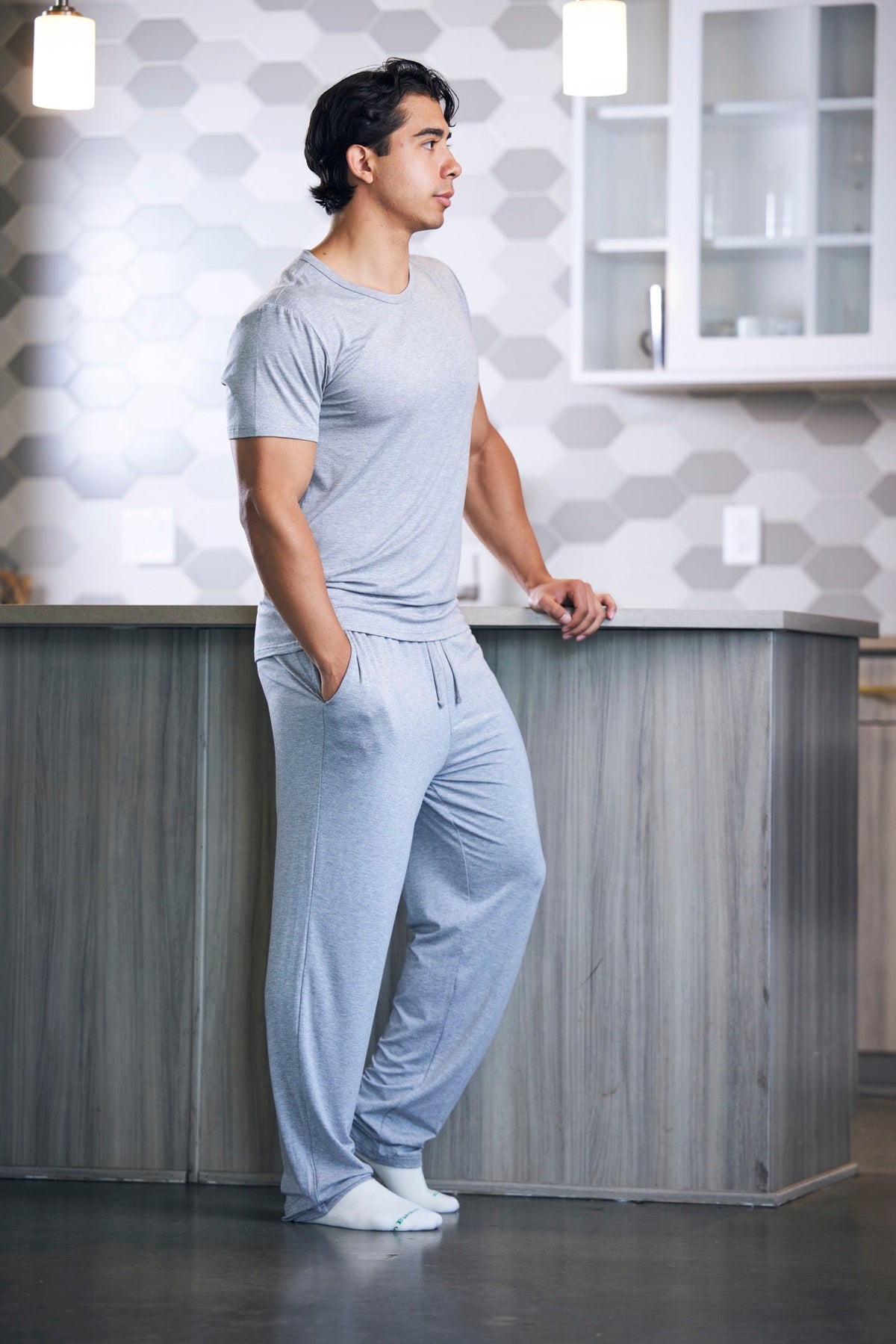 Men's Spun Bamboo soft bamboo lounge pajama pants and short sleeve top, lightweight and comfortable for relaxed wear.