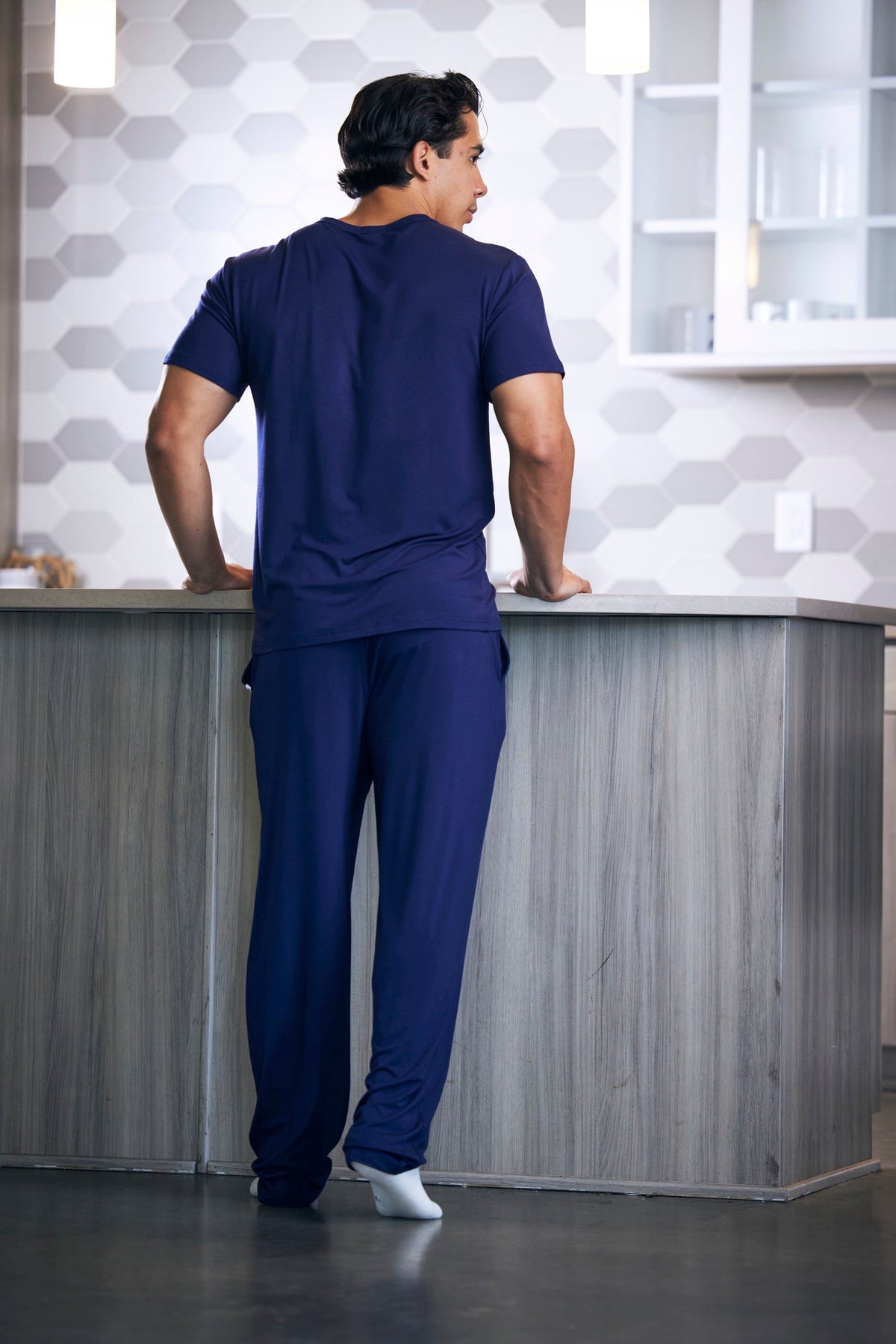 Men's soft bamboo lounge pajama set with short sleeve top and pants by Spun Bamboo, featuring comfortable fabric and relaxed fit.