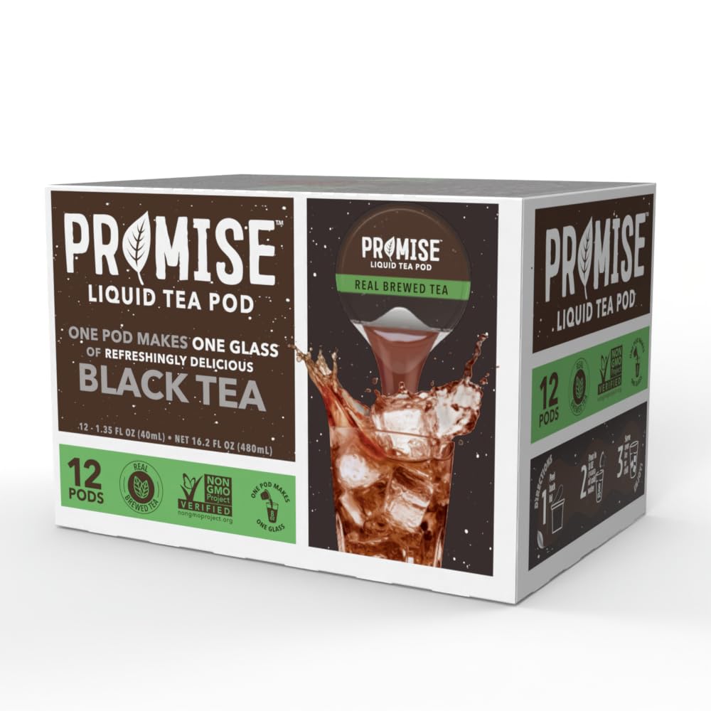 Java House Promise Real Brewed Black Tea in a clear glass bottle with a dark amber liquid and a label featuring black tea imagery.