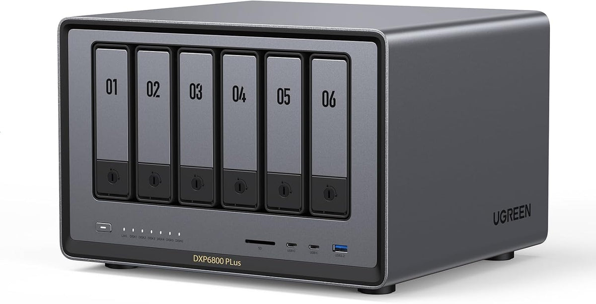 UGREEN DXP4800 Plus 4-bay NAS device for families and small teams, with multiple drives and connectivity ports.