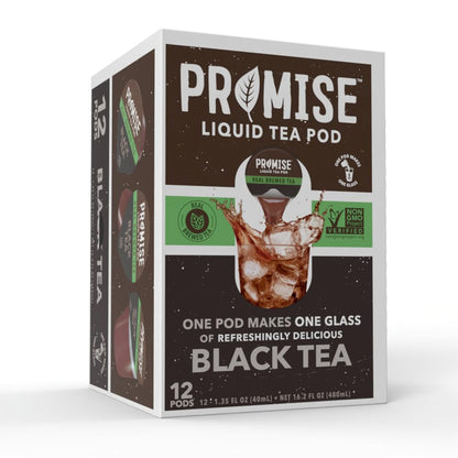 Java House Promise Real Brewed Black Tea bottle showing dark tea liquid in a clear plastic bottle.